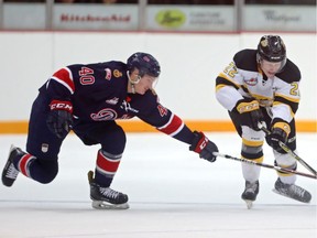 Parker Gavlas of the Regina Pats, left, is to move from forward to defence for Wednesday's road game against the Lethbridge Hurricanes.