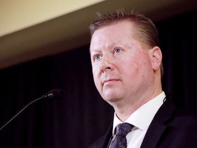 Humboldt city manager Joe Day speaks at a conference in Winnipeg on Wednesday, Oct. 10, 2018. The manager for the City of Humboldt says community officials everywhere need to be trained in how to deal with trauma and mental-health needs following a disaster. Joe Day had limited training in how to respond to an emergency when he was called last spring about the fatal crash that would shape his city in eastern Saskatchewan. A semi-trailer and a bus carrying the Humboldt Broncos junior hockey team collided as the team was on its way to a playoff game and 16 people died. Day and Humboldt fire Chief Mike Kwasnica are sharing what they learned from the collision at a disaster management conference in Winnipeg.