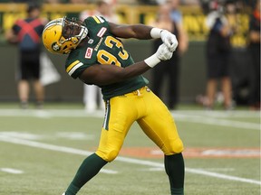 The Saskatchewan Roughriders will be looking to contain the Edmonton Eskimos' Kwaku Boateng, one of the CFL's premier pass rushers, on Monday at Mosaic Stadium.