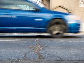 Motorists encounter less than ideal road surfacing while travelling southbound along McCarthy Boulevard between Dalgliesh Drive and 9th Avenue North.