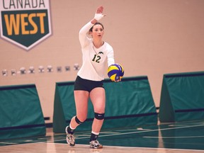 Jessica Lerminiaux, shown in this file photo, helped the University of Regina Cougars women's volleyball team swept the visiting University of Winnipeg Wesmen on the weekend.