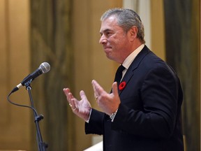 Rabbi, Jeremy Parnes from the Beth Jacobs Synagogue speaks during the annual Service of Remembrance for the Public Service in the Rotunda of the Legislative Building in Regina.