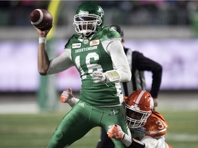 The Saskatchewan Roughriders were able to defeat the B.C. Lions 35-16 on Saturday despite a lack of passing prowess by Brandon Bridge, 16, and Zach Collaros.