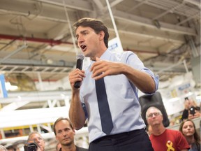 Prime Minister Justin Trudeau speaks at FCA assembly plant in Windsor, Ontario, Oct. 5, 2018.