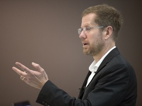 Associate professor Sean Tucker speaks at the University of Regina about workplace fatalities in 2018 in Saskatchewan.