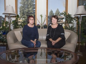 Rose Botting, left, and Valerie Cey sit in Botting's living room for a portrait in Saskatoon,Sk on Friday, October 26, 2018.