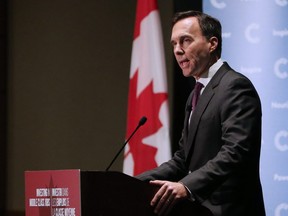 Federal Finance Minister Bill Morneau speaks during a Calgary Chamber of Commerce luncheon at the Telus Convention Centre on Tuesday November 27, 2018.