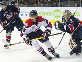 Jadon Joseph, 23, shown with the Lethbridge Hurricanes during the 2017 WHL playoffs, was acquired by the Regina Pats on Thursday.