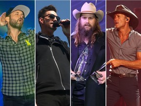 Dallas Smith (from left), Jake Owen, Chris Stapleton and Tim McGraw are headliners for the 2019 Country Thunder festival in Craven, Sask.