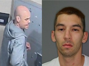 Leslie Joseph Vermette, right, is reported to have challenged Saskatoon Crime Stoppers to catch him. Now, police are asking for help locating him and another man, Bradly Waselenchuk, as police believe the man are connected to 21 break-and-enters in Saskatoon.