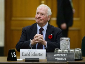 Former governor general David Johnston appears before a Commons committee reviewing his nomination as elections debates commissioner on Parliament Hill in Ottawa on Tuesday, Nov. 6, 2018.