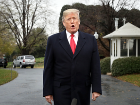 U.S. President Donald Trump speaks to reporters outside the White House on Nov. 26, 2018.