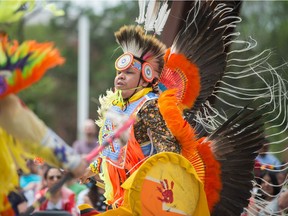 Teddy Bison dances in City Square Plaza during a National Indigenous Persons Day event on June 21, 2018.