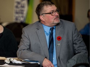 Progressive Conservative Party of Saskatchewan leadership candidate Ken Grey sits at the Heritage Inn Hotel & Convention Centre in Moose Jaw where the party's leadership convention was being held on Nov. 3, 2018.