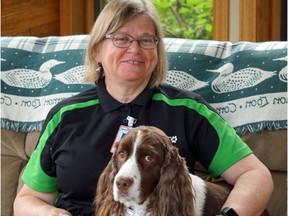 Jane Smith and Murphy the dog. The duo regularly visits Saskatoon's Royal University Hospital to put smiles of the faces of patients young and old. Courtesy DriverWorks Inc.