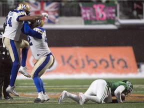 The Saskatchewan Roughriders' frustration peaked Sunday when quarterback Brandon Bridge was felled by a hit to the head, administered by the Winnipeg Blue Bombers' Jackson Jeffcoat.