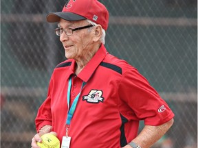 Bob Van Impe walks onto the field named after him during the world men's softball championship in 2015.
