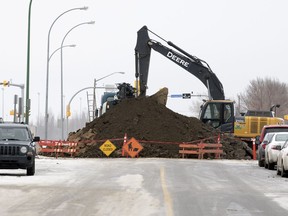 Pasqua Street just south of Parliament Avenue was closed to traffic on Wednesday as crews were working in Regina.