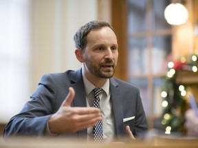 NDP leader Ryan Meili during a year end interview at the Legislative Building in Regina.