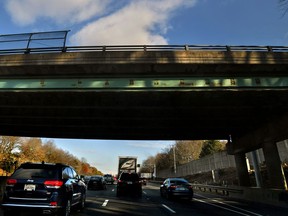 The view on Virginia's Interstate 66 at the Cedar Lane overpass, where a boy went over the short railing and crashed into the car Marisa Harris was driving.