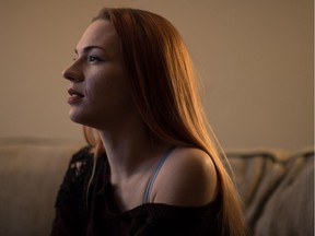 Jasmine Clarkson, a recovering crystal meth addict, sits in her home and shares her experiences with Leader-Post reporter Jennifer Ackerman. Clarkson has been clean for a few months and attends a support group called Crystal Clear. The support group is anonymous, but Clarkson volunteered to share her story and image.