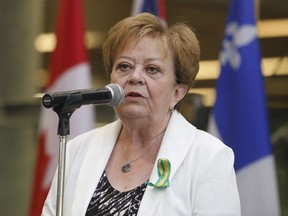 Saskatchewan Finance Minister Donna Harpauer speaks with reporters before a meeting with federal, provincial and territorial finance ministers in Ottawa on June 26, 2018.