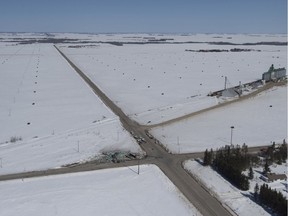 The wreckage of a fatal crash involving the Humbolt Broncos outside of Tisdale, Sask., is seen Saturday, April, 7, 2018.