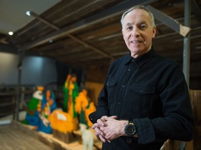 Pastor Brian Larratt of Gateway Church stands in front of a nativity scene which was set up for Christmas in his church on Arthur Street.