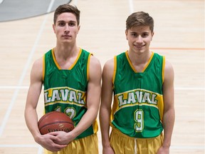 The Labrie-Boulay twins — Baptiste, left, and Omer — play for the Laval Lion in the Regina Intercollegiate Basketball League.