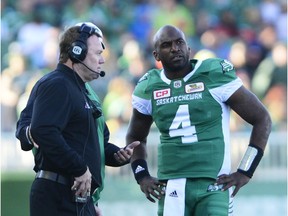 Chris Jones' major failing with the Saskatchewan Roughriders was the inability to find a long-term successor to Darian Durant, right.
