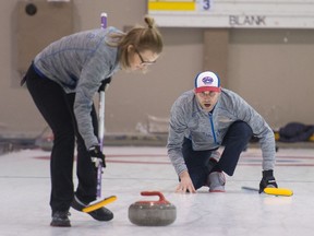 Jolene Campbell, left, and John Morris teamed up to win the 2019 Callie Mixed Doubles Curling Classic on Monday.