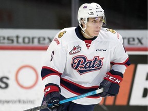 The Regina Pats' Makai Mitchell in WHL action at the Brandt Centre.