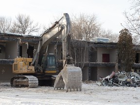 REGINA, SASK : January 22, 2019  -- A machine working on the demolition of a building on the former CNIB property in Wascana Park off Broad Street sits idle. BRANDON HARDER/ Regina Leader-Post