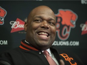 DeVone Claybrooks was all smoles when introduced as the B.C. Lions head coach on Dec. 11.