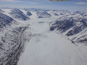 Climate change is prompting glaciers in British Columbia, Yukon and Alberta to retreat faster than at any time in history, threatening to raise water levels and create deserts, scientists say. An icefield in the Saint Elias mountain icefield ranges is seen in an undated handout photo.