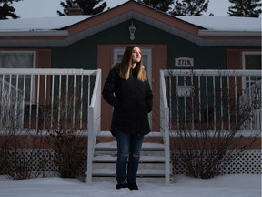 Brandy Hehn stands in front of her Regina home. Eichhorst needs a kidney transplant and she and her husband are frustrated with the lack of donors in the province as well as the system for signing up for organ donation.