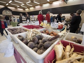 The Regina Farmers Market's indoor location, with plenty of root vegetables on offer.