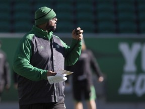 Saskatchewan Roughriders Assistant Head Coach and Offensive Coordinator Stephen McAdoo during practice at Mosaic Stadium in Regina. TROY FLEECE / Regina Leader-Post