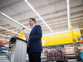 Conservative Party leader Andrew Scheer speaks against the federal carbon tax during a stop at a Giant Tiger store on Victoria Avenue.