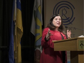 University of Regina president Vianne Timmons gives her annual State of the University Address at the Conexus Arts Centre during the Regina & District Chamber of Commerce luncheon in Regina.