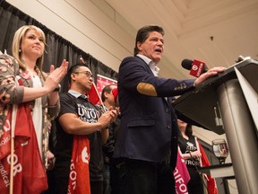 Jerry Dias, national president of Unifor, speaks at a "Stand Up for Crown Workers" rally held at the Delta Hotel on Saskatchewan Drive prior to the start of bargaining efforts in January.