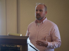 Shakespeare on the Saskatchewan artistic producer Will Brooks makes a series of announcements about the upcoming season at a media event at the Saskatoon Club on Feb. 21, 2019.