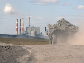 A truck hauls coal to the Boundary Dam facility in Estevan, SK on August 16, 2012.