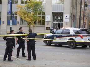 Saskatoon police responded after a reported shooting on Fourth Avenue South in Saskatoon on Sept. 27, 2017. (Kayle Neis/Saskatoon StarPhoenix)