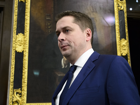Conservative Leader Andrew Scheer holds a press conference in reaction to Jody Wilson-Raybould's appearance at the House of Commons justice committee on Feb. 27, 2019.