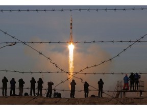 The Soyuz-FG rocket booster with Soyuz MS-11 space ship carrying a new crew to the International Space Station, ISS, blasts off at the Russian leased Baikonur cosmodrome, Kazakhstan, Monday, Dec. 3, 2018. The Russian rocket carries U.S. astronaut Anne McClain, Russian cosmonaut Oleg Kononenko‚Äé and CSA astronaut David Saint Jacques.