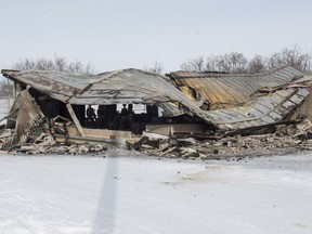Carry the Kettle First Nation's water treatment facility sits, reduced to rubble, following a fire.
