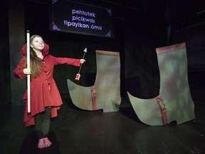 Sable Fink rehearses a scene from Apple Time on the Globe Theatre's Sandbox Series stage.