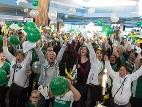 Fans at Mosaic Stadium cheer as it is announced that Saskatchewan will host the Grey Cup in 2020.