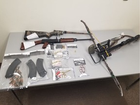A 39-year-old man from Qu'Appelle is facing charges after police seized two rifles, ammunition, a crossbow, a set of brass knuckles and prohibited magazines for the firearms.